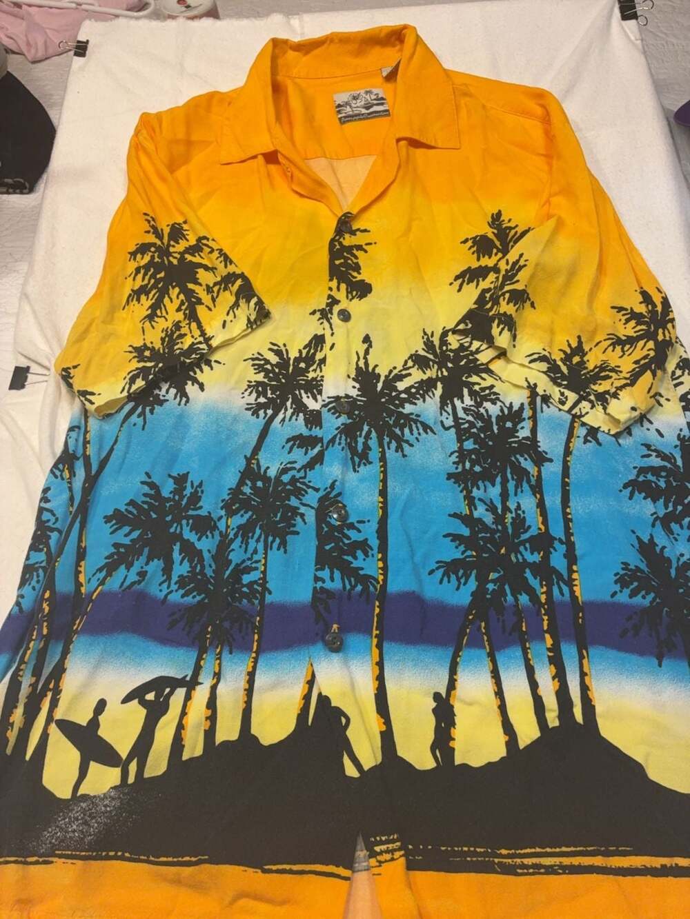 Pineapple Connection Vintage Tropical Sunset Surfer Rayon Shirt Size M